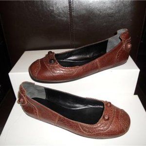 Balenciaga ARENA Brown Leather Stud Ballerina Ballet Flat Shoes